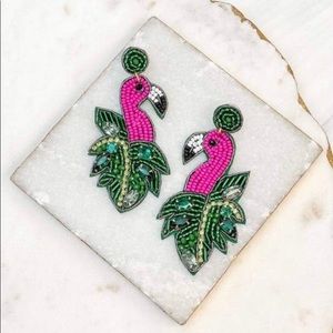 Prep Obsessed Pink/Green Beaded Flamingo Earrings